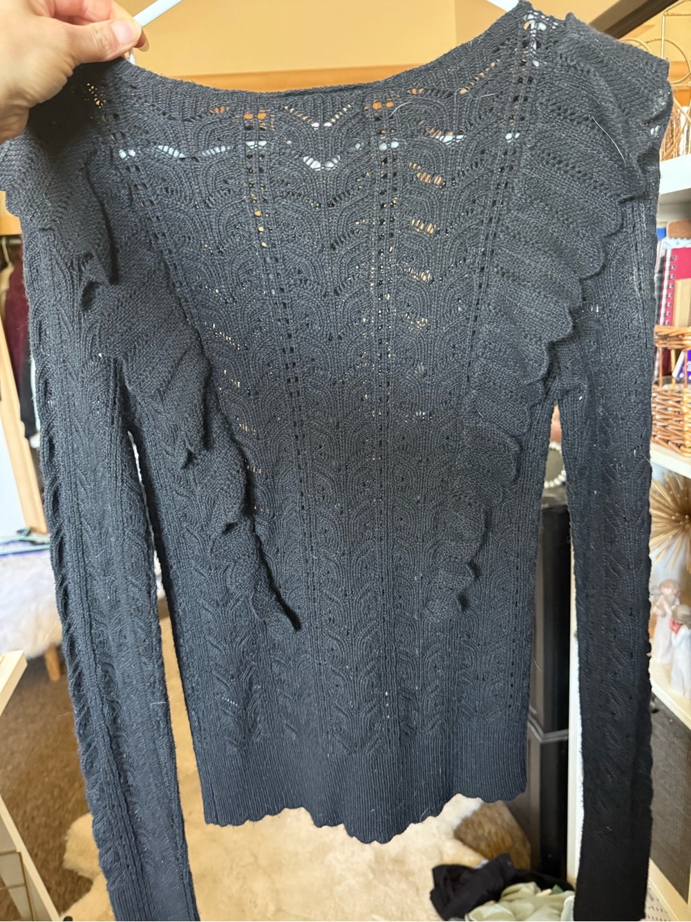 Black Ruffled Knit Sweater - Picture 2 of 3